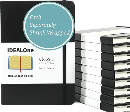 Miniatura 14 de IDEALOne Cuaderno de cuero de tapa dura forrado, A5 (5.7 x 8 pulgadas), cuadernos de diario con rayas universitarias, 160 páginas, papel grueso