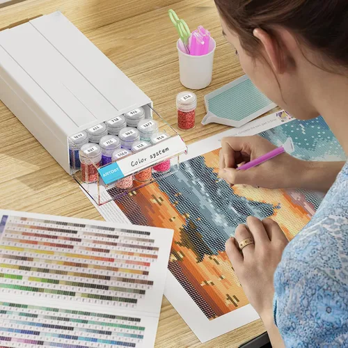 Miniatura 8 de ARTDOT Contenedor de almacenamiento de 30 ranuras para kits de arte de diamantes para adultos, cajas de almacenamiento portátiles de cuentas