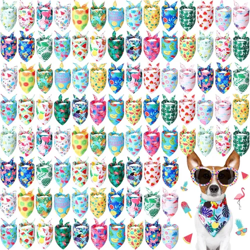 Chunful 100 piezas de bandanas para perros a granel paquete de verano bufanda triangular babero pañuelo conjunto para accesorios de disfraz