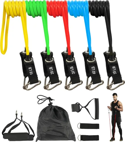 Fitvids Juego de bandas de resistencia – Bandas de ejercicio de 5 niveles para fitness en casa, terapia física y entrenamiento de fuerza (10-50