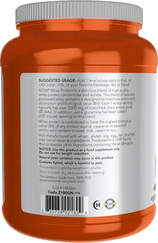 Miniatura 3 de NOW Sports Nutrition, Proteína de suero de leche, 0.85 oz con BCAAs, chocolate cremoso en polvo, 2 libras