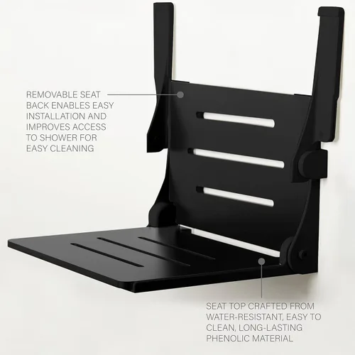Miniatura 5 de Seachrome Silhouette Comfort Banco de Ducha Plegable de Montaje en Pared con Brazos, Asiento Negro con Marco Negro Mate