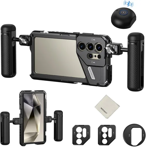 NEEWER PA042 S24 Ultra Phone Cage Video Rig Estabilizador con PA045S Manija Lateral de Liberación Rápida, PA045E Manija de Obturador Bluetooth,