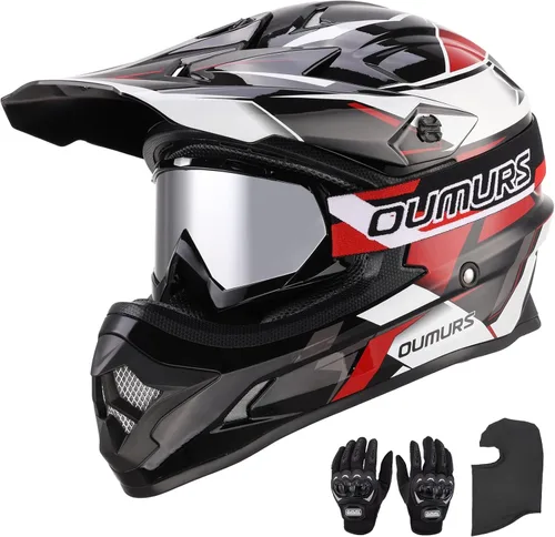 Miniatura 13 de OUMURS Casco de ATV Bicicleta de Tierra para Adultos con Gafas Guantes y Máscara Visera Solar Ajustable Casco de Motocicleta para Adultos Gris