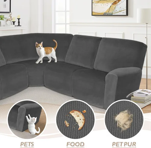 Miniatura 476 de Arfntevss Fundas de sofá seccional reclinable de terciopelo, Funda de sofá seccional de esquina para sofá reclinable, Funda elástica suave