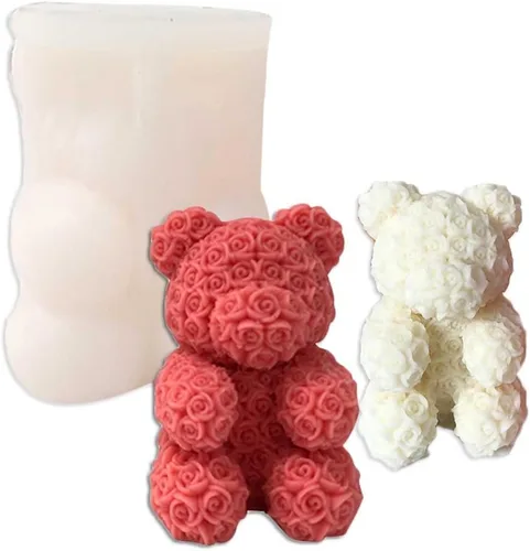 Tone Fun Moldes de silicona con forma de oso de rosa para hacer velas, resina, velas de aromaterapia, jabón de cera hecho a mano, decoración del Oso