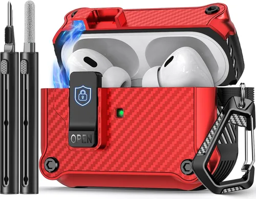 Miniatura 31 de Pohgelan - Funda compatible con AirPods Pro 2ª/1ª (azul) Cerradura magnética automática con kit de limpieza, compatible con Magsafe
