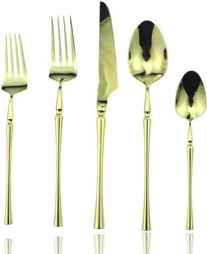 JASHII Juego de cubiertos de lujo de 20 piezas de acero inoxidable 18/10 para 4 personas, incluye cuchillo de cena, tenedor, cuchara, apto para L &