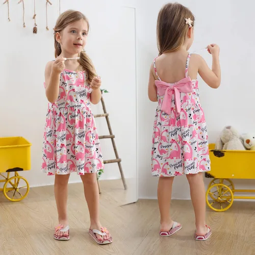 Miniatura 15 de Vestido de verano para niños pequeños, con diseño de dinosaurio, sin espalda, con lazo, vestido de playa de cumpleaños
