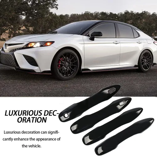 Miniatura 8 de Tapas negras para espejo de puerta lateral + cubiertas de manija de puerta de repuesto para accesorios Toyota Camry 2018, 2019, 2020, 2021, 2022