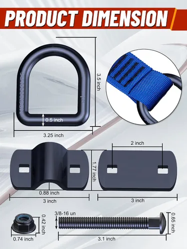 Miniatura 2 de Anclajes de amarre de anillos en D de 1/2 pulgada, anillos en D forjados resistentes atornillables de 12,000 libras con placa de refuerzo engrosada