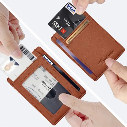 Miniatura 154 de Travelambo billetera mediana y minimalista de cuero para bolsillo frontal, con bloqueo de interferencia de radiofrecuencia