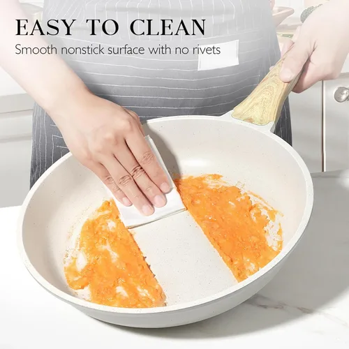Miniatura 5 de GiPP - Sartén antiadherente de granito blanco de 8 pulgadas, sartén para tortilla con mango resistente al calor, compatible con todas las estufas