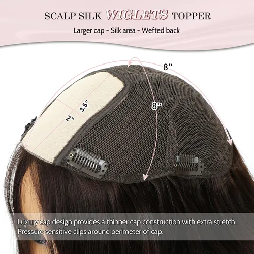 Miniatura 3 de PANEWAY Toppers para el cabello para mujer, cabello humano real, Remy con base de seda, base grande de 14 pulgadas, atado a mano, pieza gruesa