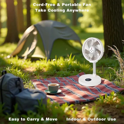Miniatura 4 de Ventilador oscilante plegable recargable de 10 pulgadas, ventilador de pie con batería de 7200 mAh con control remoto, 6 velocidades y función