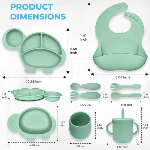 Miniatura 6 de Juego de alimentación de silicona para bebés, 9 piezas, utensilios sólidos de primera etapa para comer alimentos para bebés, más de 6 meses
