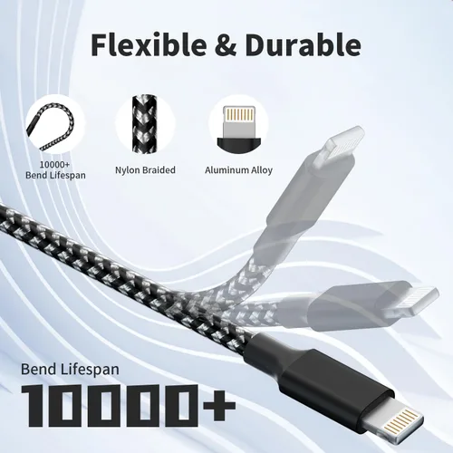 Miniatura 4 de Cable de carga múltiple (paquete de 2 cables de 4 pies) 3 en 1 para múltiples dispositivos, cable de carga universal trenzado de nailon para Negro