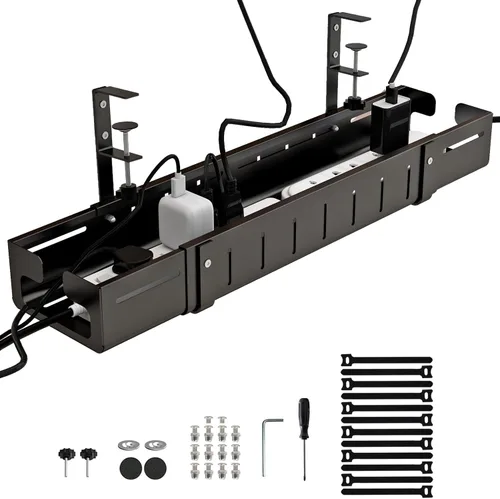 Miniatura 2 de Bandeja de organización de cables para debajo del escritorio, longitud expandible de 25.2 a 38.6 pulgadas, sin taladros, sin daños al escritorio