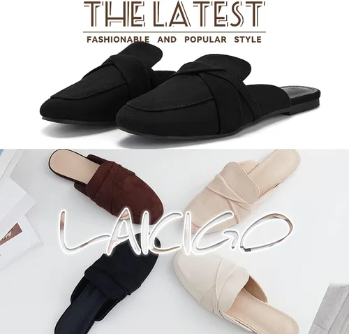 Miniatura 2 de LAICIGO Mocasines planos para mujer con puntera cuadrada cerrada, sin espalda, de gamuza, cómodos mocasines