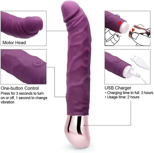 Miniatura 4 de Vibrador realista recargable para mujeres, estimulación del punto G y del clítoris con 10 modos de vibración, juguete sexual para adultos