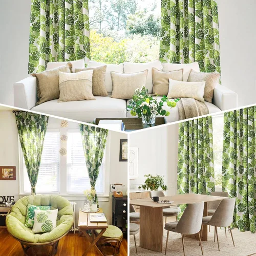 Miniatura 8 de BROSHAN Cortinas blancas y verdes para dormitorio, cortinas de ventana de hojas de plantas tropicales, 2 paneles de 78 pulgadas de largo, cortinas