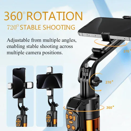 Miniatura 3 de Trípode para selfie de seguimiento automático de 70 pulgadas, rotación de 360°, soporte de trípode extensible para teléfono para selfies, grabación