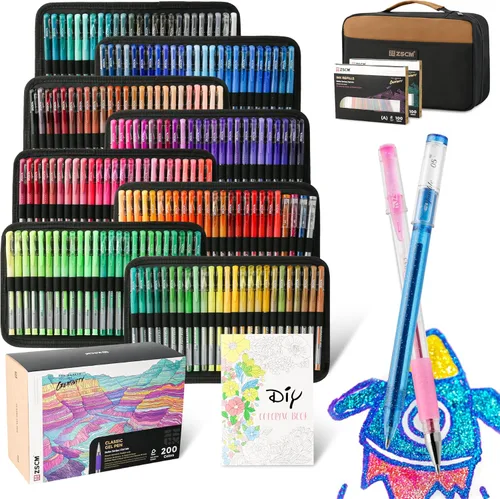 ZSCM Paquete de 400 bolígrafos de gel para libros de colorear para adultos, 200 bolígrafos de colores para artistas con 200 repuestos, bolígrafos de