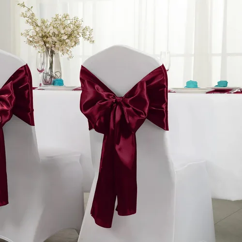 Miniatura 3 de Horbaunal Paquete de 24 caminos de mesa de satén burdeos de 12 x 108 pulgadas, caminos de mesa suaves para banquetes de boda, fiesta de cumpleaños