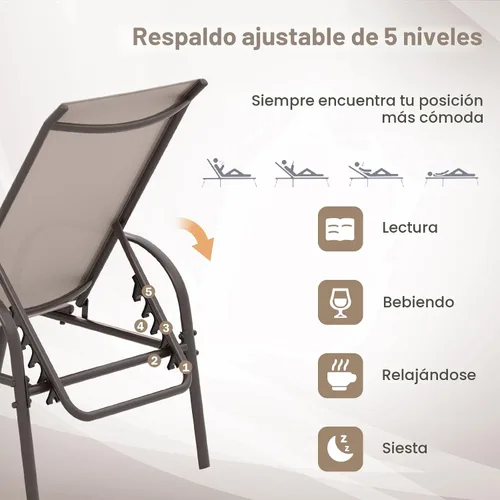 Miniatura 3 de Giantex Silla de Salón para Patio, Tumbona para Exteriores con Respaldo de 5 Posiciones Ajustables, Marco de Acero Resistente, Sillón Reclinable