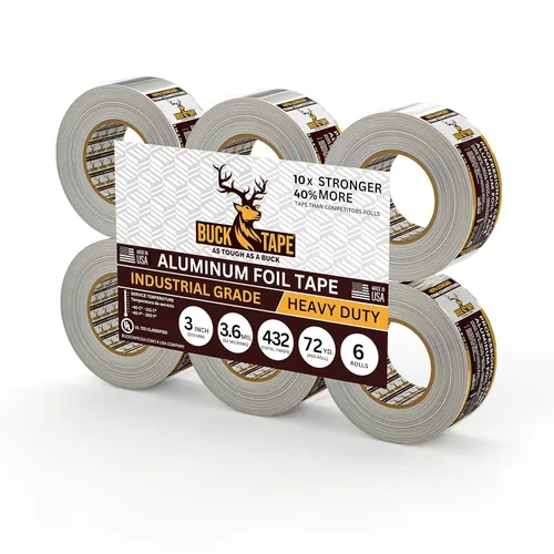 Miniatura 8 de Cinta de aluminio de hoja de lata BUCK – 3 pulgadas x 216 pies (72 yardas), 3.6 mil – Cinta para HVAC para conductos, AC, ventilaciones de secadora