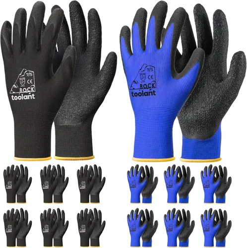 Miniatura 27 de toolant Guantes de trabajo de látex arrugado a granel, guantes de trabajo de seguridad con revestimiento de goma para hombres y mujeres, 12 pares