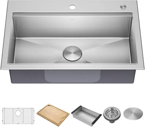 Miniatura 18 de KRAUS KWT310-33/18 Kore - Fregadero de cocina con estación de trabajo de 33 pulgadas, empotrado, acero inoxidable de calibre 18, con reborde