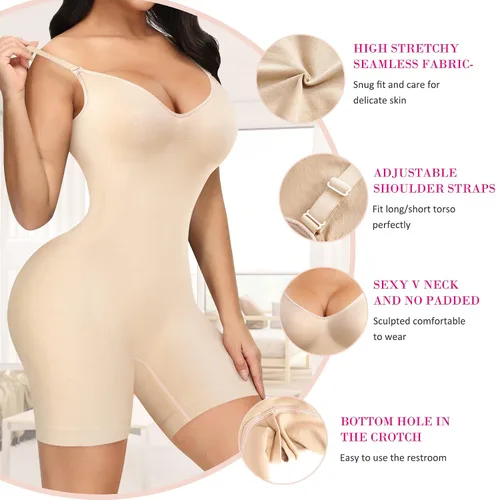 Miniatura 3 de Nebility Body de entrenamiento de cintura para mujer, delgado, cuerpo completo, sin costuras, sexy, cuello en V, elástico, overol