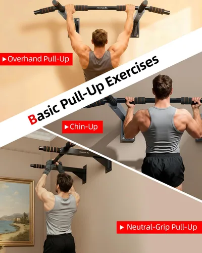 Miniatura 6 de Abahub Wall Mounted Pull Up Bar, Multi-Grip Chin-Up Bar for Home Gym Workout, Drill-installed, Heavy-Duty & Stable Training Bar with 440lbs Capacity