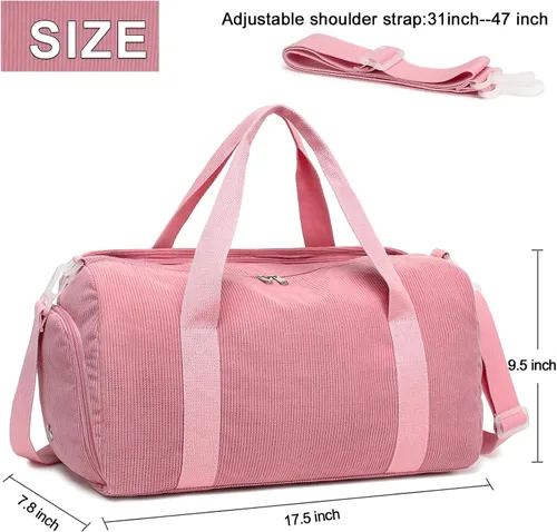 Miniatura 6 de Bolsa de lona para gimnasio, deportes, mujeres y niñas, bolsa de viaje de entrenamiento para fin de semana con compartimento para zapatos y bolsillo