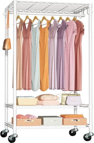 Miniatura 10 de FUTASSI P6 - Mini perchero con ruedas para colgar ropa, resistente y portátil, con ruedas, carga máxima de 360 libras, 23.6 pulgadas de ancho x 14
