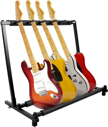 Kuyal Soporte para 5 guitarras, Soporte plegable para exhibición múltiple de guitarras, para bajos y guitarras acústicas, para banda y escenario,
