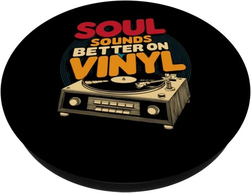 Miniatura 2 de Soul Sounds Better On Vinyl Old Turntable Retro 70s Music PopSockets Adhesive PopGrip