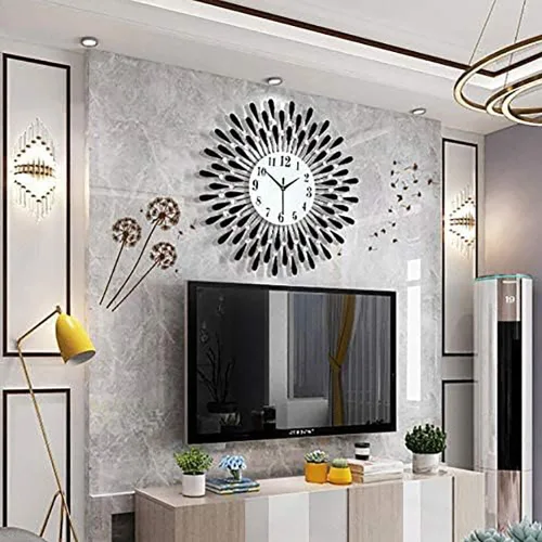 Miniatura 3 de Reloj de pared con diamantes de cristal, reloj de pared moderno, reloj de pared de flores, reloj de metal silencioso, decoración de arte de 23.6 in