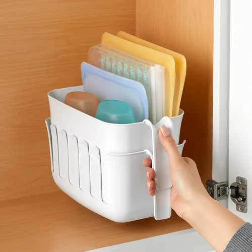 Miniatura 5 de YouCopia Dry&Store - Juego de escurridor y contenedor de bolsas reutilizables, organizador de bolsas de silicona y almacenamiento