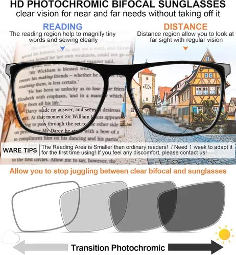 Miniatura 3 de MARE AZZURO Lentes de lectura bifocales fotocromáticos para hombre, con bloqueo de luz azul, lentes de sol para lectores 1.0 1.5 2.0 2.5 3.0 3.5 4.0