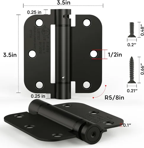 Miniatura 6 de Paquete de 2 bisagras de puerta de cierre automático, bisagras de puerta con resorte de 3.5 pulgadas, tensión ajustable con esquinas de radio de 5/8