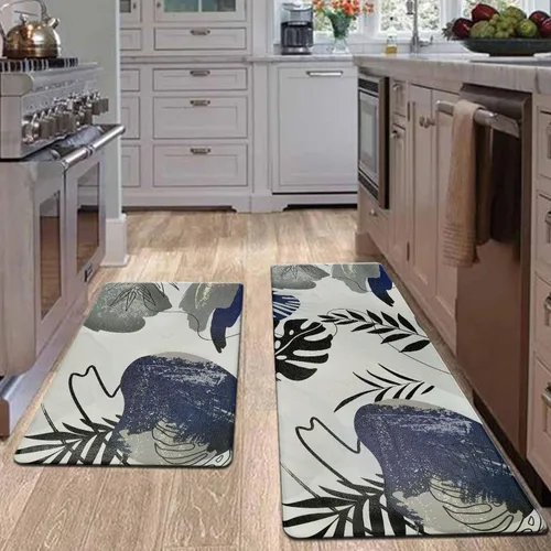 Miniatura 6 de Homcomoda Alfombras y tapetes de cocina antideslizantes y antifatiga, 2 piezas, bohemios, acolchados, impermeables, cómodos, para cocina, fregadero