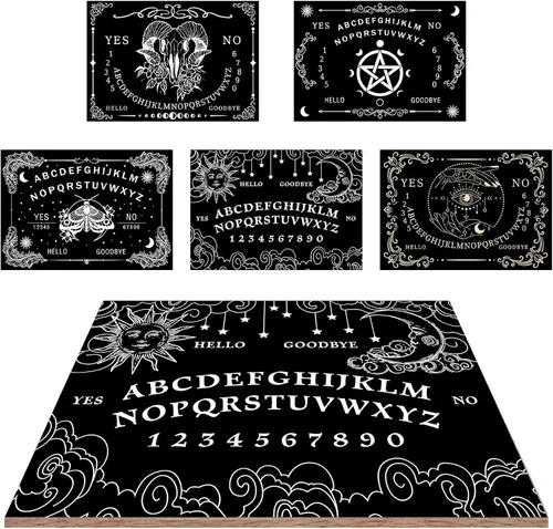 Miniatura 4 de CREATCABIN Tabla de hablar de espíritu de madera negra con sol y estrellas rectangulares, péndulo de madera, tablero de adivinación con plancha