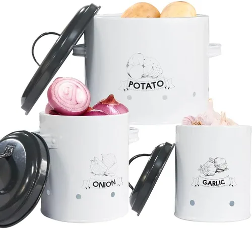 Miniatura 6 de SOTECH Juego de 3 contenedores de almacenamiento de papas y cebollas y ajos con tapa, organizador de despensa de cocina y conservador de verduras