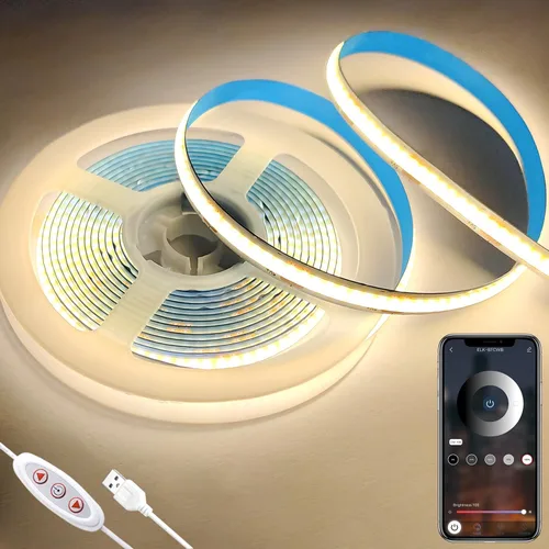 Miniatura 10 de Tira de luces LED COB USB para TV, 5 V alimentadas por USB, luces LED regulables, luz blanca cálida, 3.3 pies, 320 LED/M, 3000 K, tira de luz