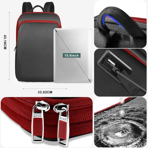 Miniatura 4 de ZINZ Mochila delgada y expandible para laptop de 15, 15.6 y 16 pulgadas, antirrobo, bolsa de viaje de negocios con USB, mochila multiusos de gran