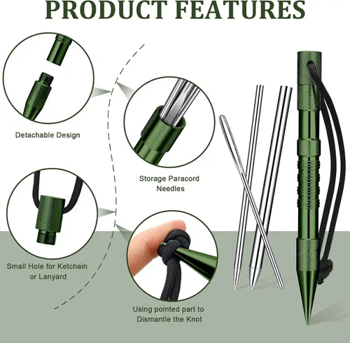 Miniatura 4 de Ferraycle Juego de 12 piezas para anudar paracord de acero inoxidable, juego de pasador paracord, agujas para coser, lacer y alisar para trabajo