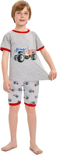 Miniatura 3 de Little Hand Conjunto de pijama para niño, pijamas cortas para niños pequeños, ropa de dormir de algodón con diseño de camión monstruo, ropa