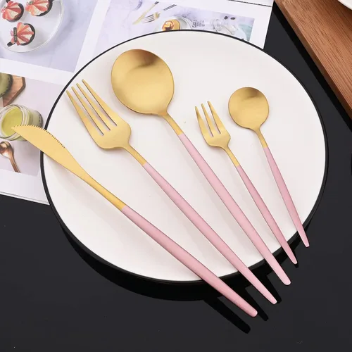 Miniatura 2 de JASHII Juego de 40 cubiertos de color rosa mate y dorado, juego de cubiertos de acero inoxidable para 8, incluye cucharadas de tenedor para tartas